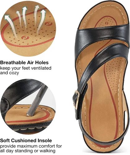Vista 3 de Alicegana Wedge Sandals for Women Comfortable Dressy Summer Gladiator Sandals Wedge Beach Casual Shoes Adjustable Hook Loop