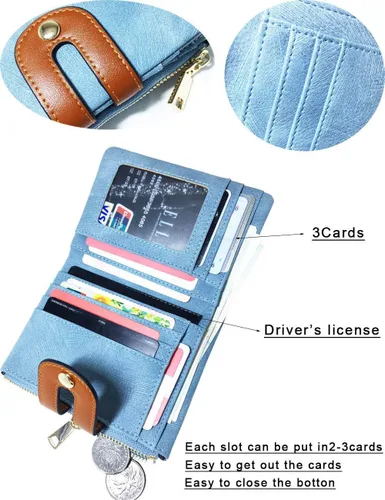 Vista 38 de AOXONEL Cartera pequeña de cuero plegable Rfid para mujer, con cremallera, bolsillo para tarjeta de identificación, delgada, compacta y delgada