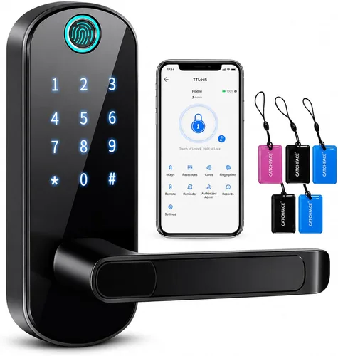 Vista 10 de CATCHFACE Cerradura inteligente de huellas dactilares, habilitada para WiFi, cerradura de puerta biométrica con aplicación gratuita, comparte Ekey