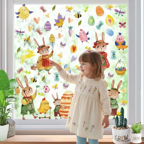 Vista 11 de Calcomanías de primavera para ventana, encanta tus ventanas de cristal con 127 piezas en 9 hojas, diseños de tulipanes, mariposas y flores para una