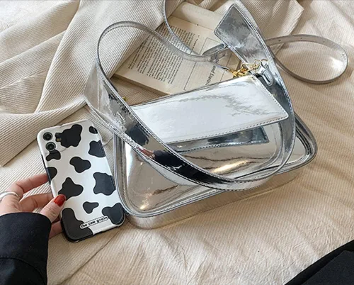 Vista 5 de Bolso de noche para mujer, bolso de mano Y2k, plateado brillante, bolso de mano, bolso de fiesta, lindo bolso metálico