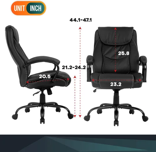 Vista 3 de Sillas de oficina para personas pesadas, grandes y altas, asiento ancho de 500 libras, silla de escritorio ergonómica de piel sintética, silla