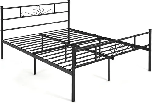 Vista 9 de KOMFOTT Base de cama de plataforma metálica de tamaño matrimonial con cabecera y estribo, base de colchón con listones de metal reforzados,