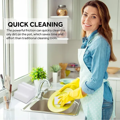 Vista 7 de Paquete de 100 gomas de borrar de esponja mágica, espuma de melamina, almohadillas de cocina resistentes antiarañazos, esponjas multifuncionales