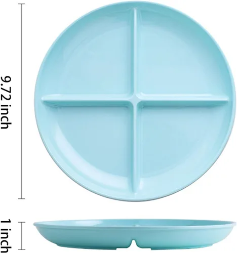 Vista 2 de Baby Blue - Platos divididos con 4 compartimentos, bandeja para aperitivos, platos de frutas de grado alimenticio, sin BPA, 1 paquete