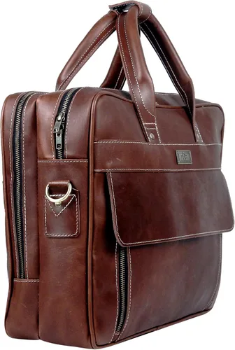 Vista 6 de Maletín de cuero genuino vintage hecho a mano para hombres, 17 pulgadas, maletín para computadora portátil, viaje de negocios, trabajo, mensajero