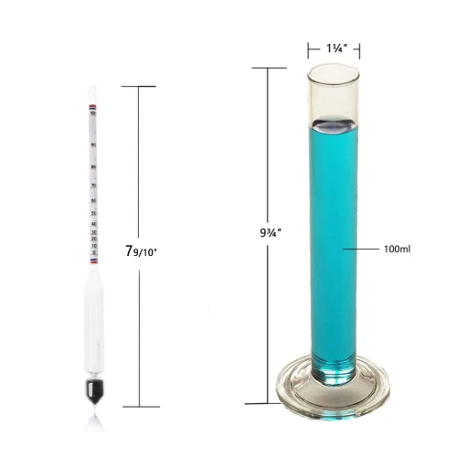 Vista 2 de Kit de hidrómetro de alcohol: Alocohometers 0-100% (ABV) Prueba 0-200 Tralle 0-100, Tarro de prueba de vidrio Caja de madera Acesseries de 3.4 fl oz