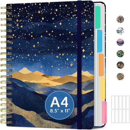 Vista 18 de Cuadernos grandes con forro en espiral para el trabajo con divisores y pestañas extraíbles, 8.5 x 11 pulgadas, bonito cuaderno de tapa dura de 5