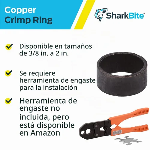 Vista 4 de SharkBite Anillos de crimpado de cobre de 1/2 pulgada, paquete de 25, tubo PEX, PE-RT, 23102CP25