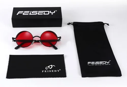 Vista 4 de FEISEDY Gafas de sol steampunk góticas retro con marco de metal redondo estilo punk y círculo para hombre B1857