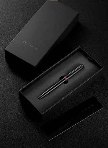Vista 5 de erofa Picasso 916 - Pluma estilográfica de anillo negro y rojo mate con caja de regalo, punta doblada gris oscuro