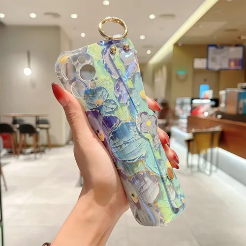 Vista 8 de Funda compatible con iPhone 11, bonito soporte para correa, margarita floral Soporte de muñequera, diseño estético suave, asa de dedo ajustable