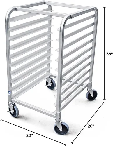 Vista 10 de New Star Foodservice 36510 Estante para Bandejas/Moldes para Bollos de Aluminio de Grado Comercial de 10 Niveles, 26" L x 20" A x 38" Al con Ruedas