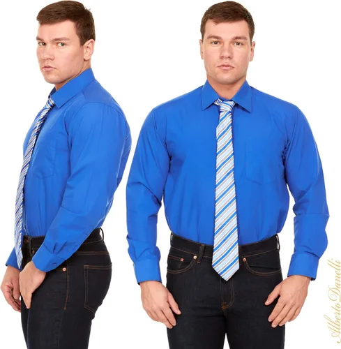 Vista 2 de Alberto Danelli Conjunto de camisa de vestir y corbata para hombre, camisas de vestir para hombre, manga larga con botones, tallas grandes y altas