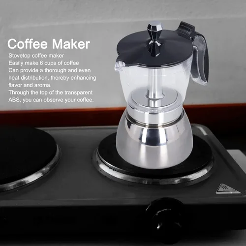 Vista 3 de Cafetera de acero inoxidable de 6 tazas con tapa de ABS transparente, cafetera duradera para uso doméstico y exterior