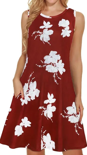 Vista 34 de elescat Vestidos de verano para mujer 2025, vestido casual de playa sin mangas con estampado floral, tipo camiseta, suelto y con bolsillos