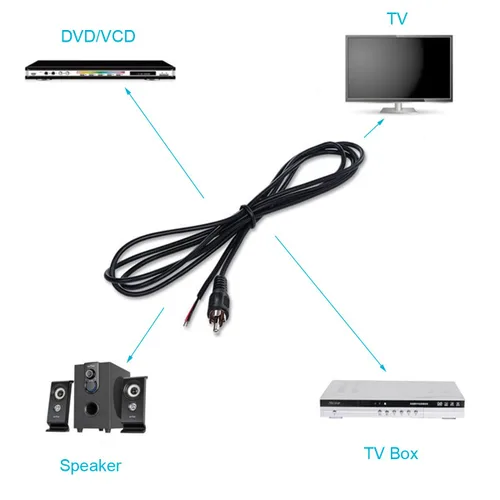Vista 5 de Paquete de 2 cables RCA a cable desnudo, cable de altavoz de 1.0 ft/1 pie a audio macho conector RCA adaptador enchufe para repuesto RCA cable