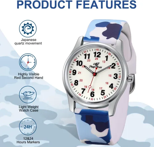 Vista 8 de Reloj de enfermera para mujer, relojes impermeables, camuflaje azul, Camuflaje azul, 3-3. Camuflaje azul