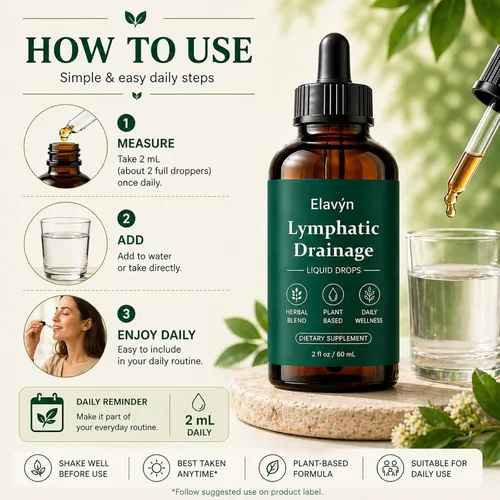 Vista 6 de Elavyn Lymphatic Drainage Drops, Herbal Liquid Blend with Astragalus Root, Red Clover, Echinacea & Burdock Root, 2 fl oz