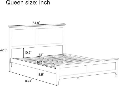 Vista 2 de Merax Cama de plataforma de tamaño matrimonial, cama moderna de madera maciza con soporte de listones de madera resistente, Seadrift
