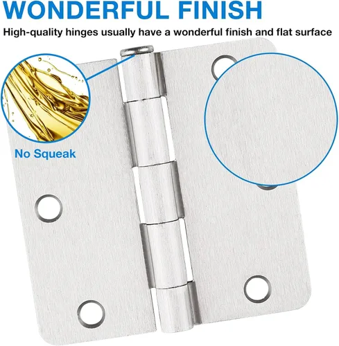 Vista 3 de JIW Bisagras de puerta de níquel satinado de 3.5 pulgadas 1/4 pulgadas, paquete de 12 Bisagras de puerta interiores níquel cepillado 3 ½" hardware