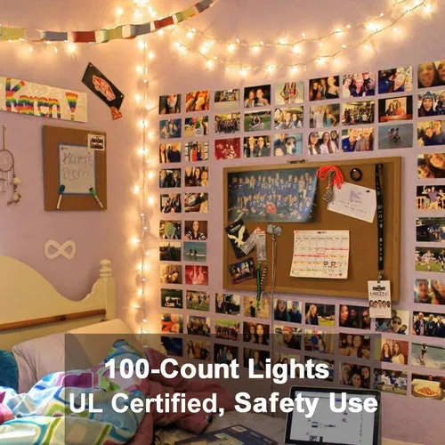 Vista 2 de ODEETRONIC Luces cálidas de Navidad - 100 bombillas, 6.6 metros de longitud, luces intermitentes y constantes transparentes, con certificación UL