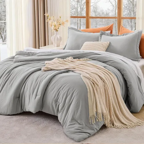 Vista 28 de MUXHOMO Juego de edredón beige tamaño individual/individual XL, ropa de cama alternativa ultrasuave para todas las estaciones. El juego de cama
