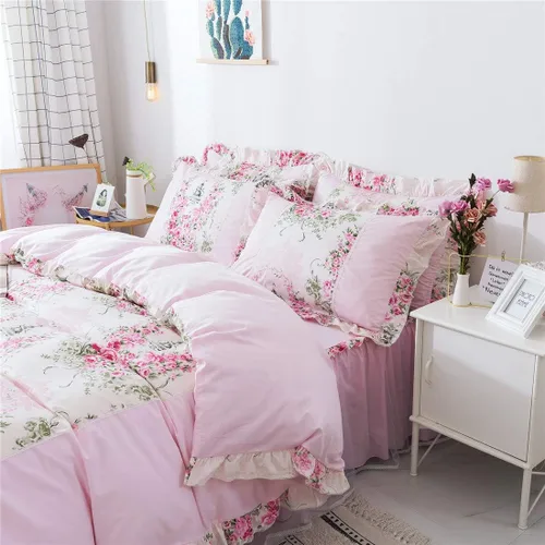 Vista 8 de FADFAY Home Textile - Juego de funda de edredón con estampado floral rosa rosa para niñas, 4 piezas, tamaño individual