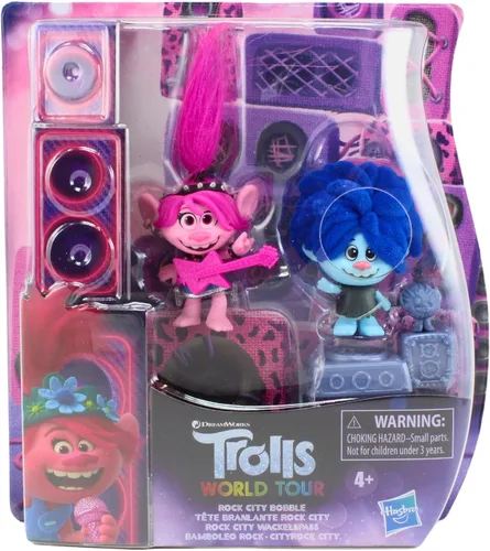 Vista 4 de DreamWorks Trolls World Tour Rock City Bobble con 2 figuras, 1 con base Bobble Action Plus, juguete inspirado en The Movie Trolls World Tour