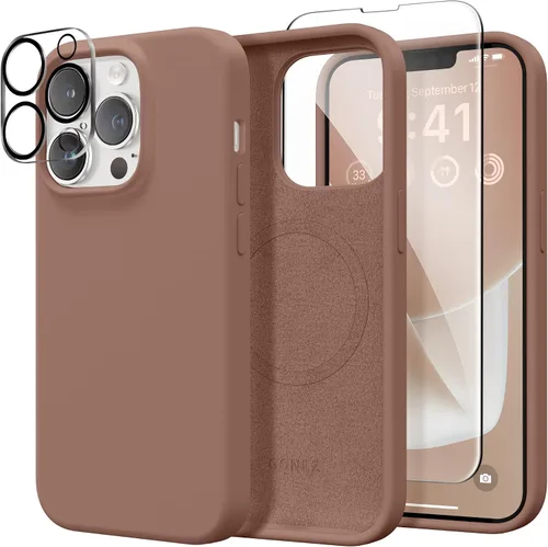 Vista 117 de GONEZ Funda magnética para iPhone 14, compatible con Magsafe, con protector de pantalla + protector de cámara, forro de microfibra antiarañazos