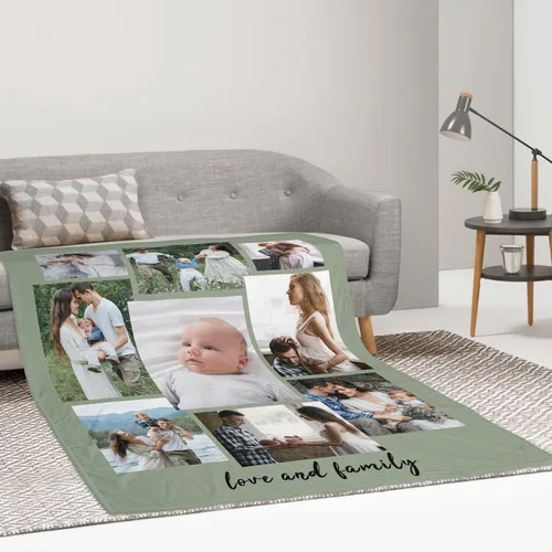 Vista 2 de Manta personalizada con texto fotográfico: fabricada en Estados Unidos, collage de fotos, manta personalizada con mis propias imágenes
