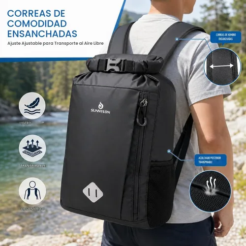 Vista 5 de Bolsa seca de 20L, mochila impermeable con bolsa para la cintura y funda para teléfono, bolsa seca con tapa enrollable para kayak, bolsa seca marina