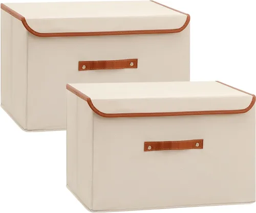 Vista 9 de Tuza Paquete de 2 contenedores de almacenamiento con tapas, contenedor organizador plegable de armario, caja organizadora de tela con asas, cajas