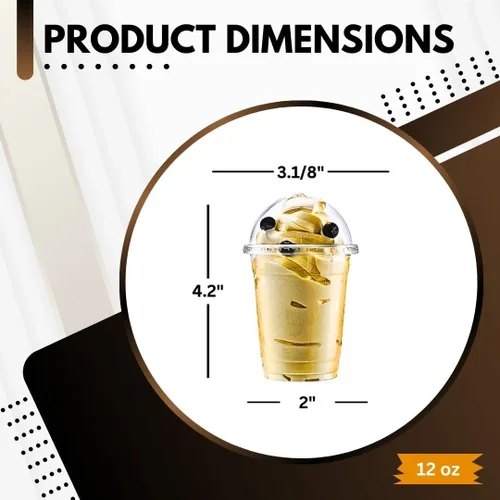 Vista 3 de Green Direct Vasos desechables de plástico transparente de 12 onzas con tapas para café helado, té Bubble Boba, bebidas frías y batidos, paquete
