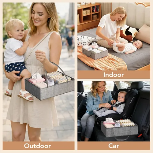 Vista 4 de BBLIKE Organizador de pañales de 3 niveles – Carrito de bebé utilitario rodante con cesta y bolsillos laterales para guardería y artículos