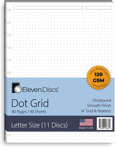 Vista 31 de Eleven Discs Papel Discbound, Hojas de Cuadrícula de Puntos Tamaño Junior - Repuestos Premium de 120gsm Peso Pesado para Cuaderno y Planificador - 8