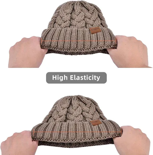 Vista 5 de Rosoz Gorro de cola de caballo para mujer gorro cálido de invierno suave y elástico tejido trenzado gorro de moño alto