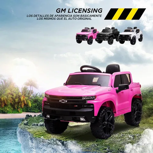 Vista 5 de Coche de batería de 12V para andar, camioneta para niños con licencia de Chevrolet Silverado GMC, vehículos eléctricos para niños pequeños con Rosa