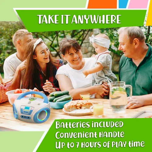 Vista 5 de TinyGeeks Tunes Reproductor de CD para niños Boombox - NUEVO 2023 - Radio FM - Baterías incluidas - Linda radio CD blanca con altavoces para niños