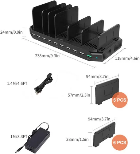 Vista 8 de Alxum Estación de carga rápida USB con carga rápida 3.0, soporte de carga de 10 puertos para múltiples dispositivos, compatible con iPad, iPhone