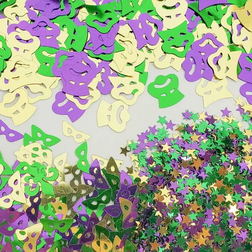 Vista 7 de Mardi Gras Confeti Flor de Lis, Máscara de Arlequín Estrella 1/4" – Paquete de 3 (1.5 oz) #3032