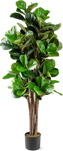 Vista 9 de Happygrill Árbol de vegetación artificial de 4 pies, plantas de higuera de hoja de violín falsa para interiores en maceta, árbol de ficus lyrata