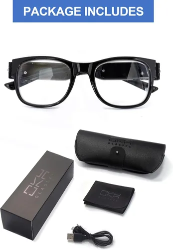 Vista 2 de OKH Gafas de lectura recargables iluminadas, gafas LED de visión clara, manos libres, con lectores de luz azul