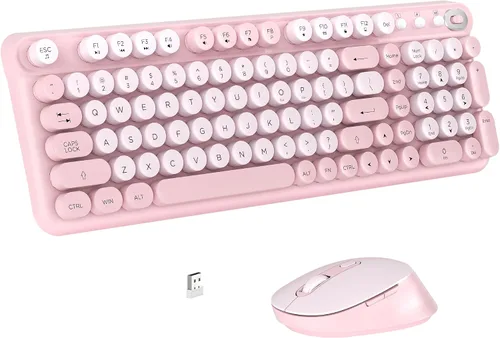Vista 8 de Links9+ Combo de teclado y mouse inalámbricos, estilo teclado retro de tamaño completo, receptor USB de 2.4GHz, plug-and-play, juego de teclado