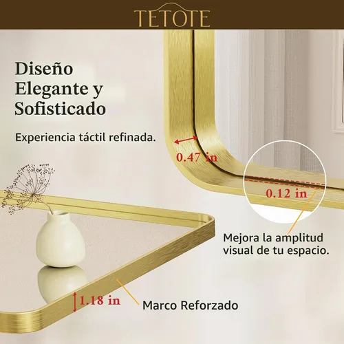 Vista 5 de TETOTE Espejo de marco dorado cepillado de 16 x 24 pulgadas, espejo de tocador de baño de latón dorado para pared, espejo enmarcado rectangular