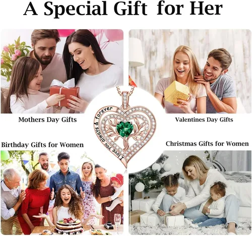 Vista 4 de Iefil Regalos de árbol de la vida para mujer, plata de ley 925, collar de piedra natal del árbol de la vida, regalo de aniversario, día de San