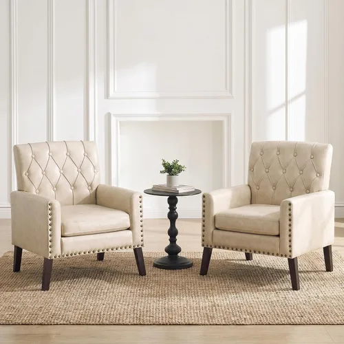 Vista 9 de Sillas decorativas modernas de mediados de siglo, silla de oficina de felpilla beige para recepción, silla de club tapizada para sala de estar