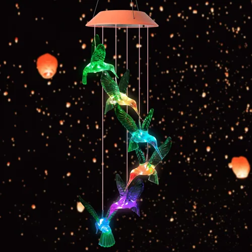 Vista 3 de JOBOSI Regalos de Decoración Solar de Colibrí, Campanillas de Viento de Colibrí, Regalos para Mamá, Mujeres, Abuela, Decoración de Jardín, Césped