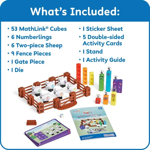 Vista 2 de hand2mind Numberblocks Sheep Farm MathLink - Juego de actividades de aprendizaje preescolar, juego de granja, bloques de conteo, juguetes