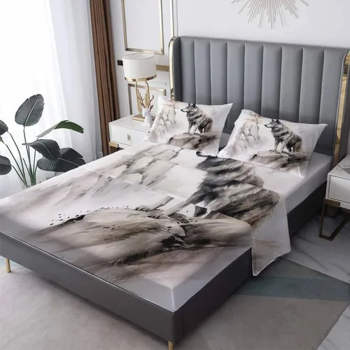 Vista 9 de Howling Wolf Sábanas tamaño individual – Sábanas de cama de lobos, microfibra suave y bolsillo profundo y sábanas y fundas de almohada estampadas